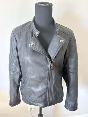 Simply Vera Vera Wang Women's Black Faux Leather Moto Biker Jacket Size Small